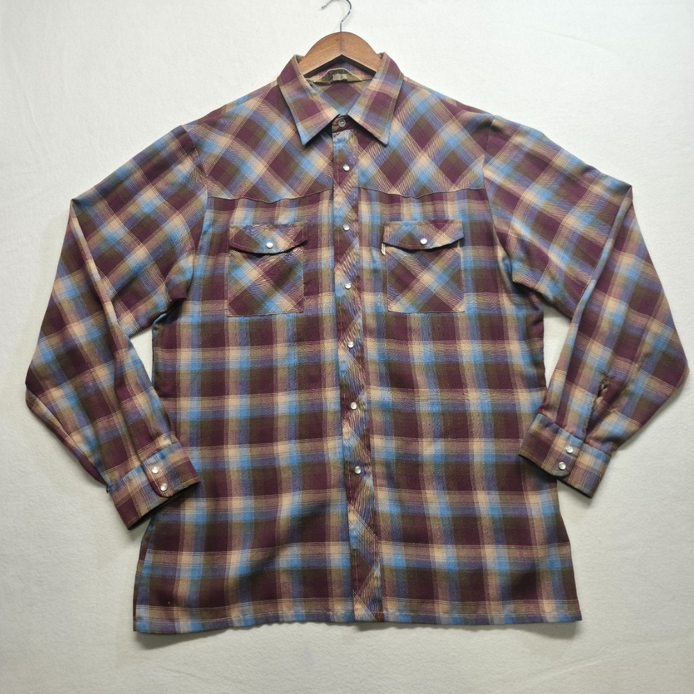 Vintage Levi's Panatela Men's Plaid 1979‎ Pearl Snap Western Shirt Size XL